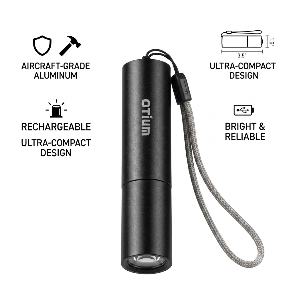 Otium Mini LED Flashlight, Rechargeable Pocket Flashlight with 3 Modes