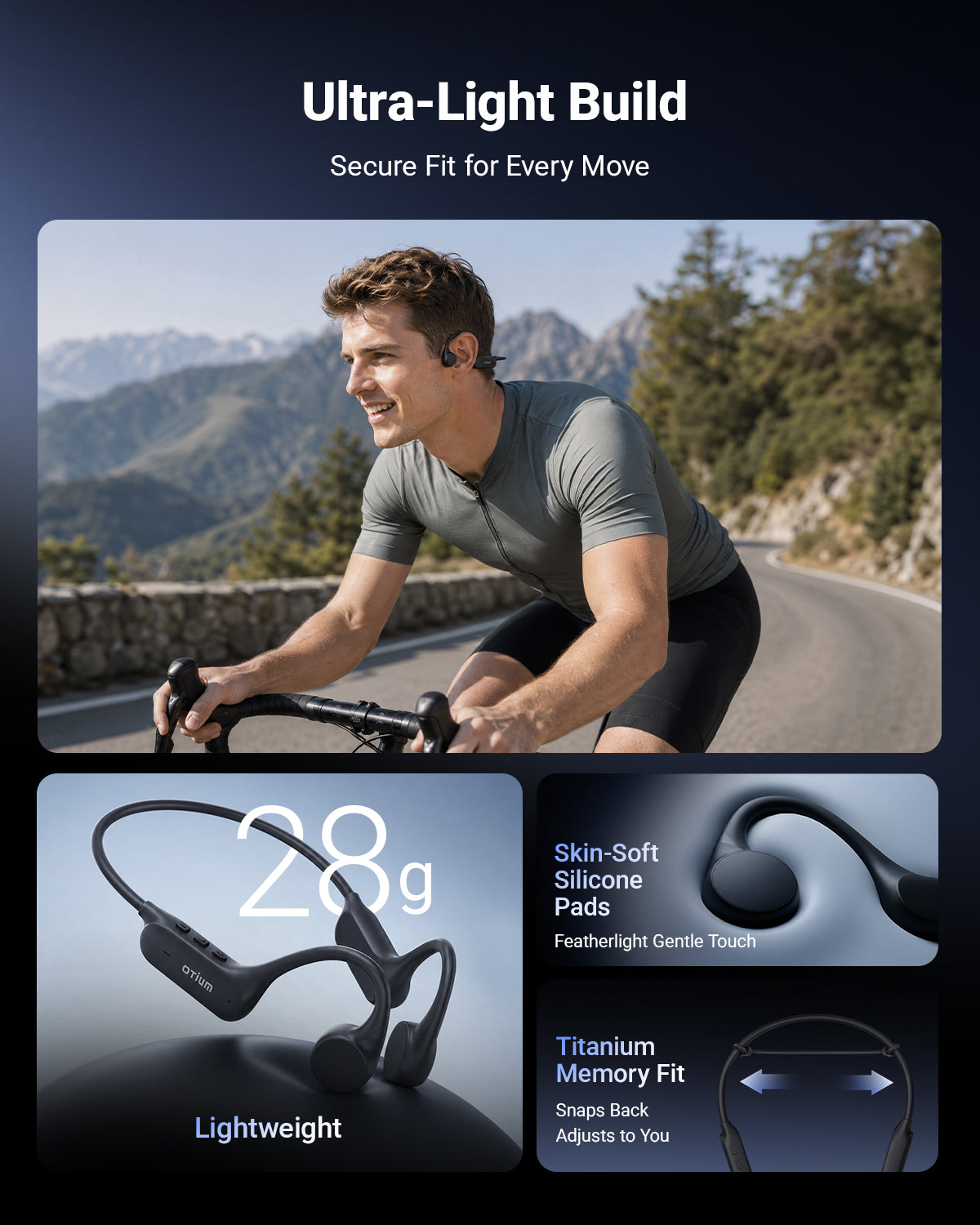 Otium Bone Conduction Headphones, IPX6 Waterproof, 12 Hours Playtime, Bluetooth 6.0