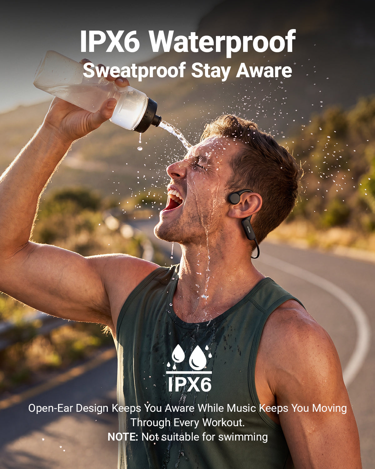 Otium Bone Conduction Headphones, IPX6 Waterproof, 12 Hours Playtime, Bluetooth 6.0