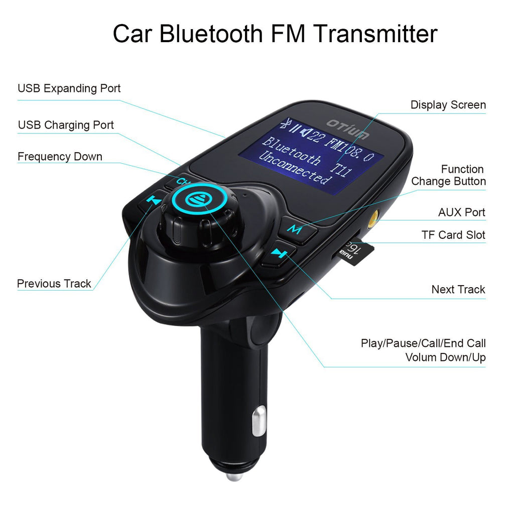 Otium® FM Transmitter Wireless InCar Bluetooth Receiver Stereo Radio